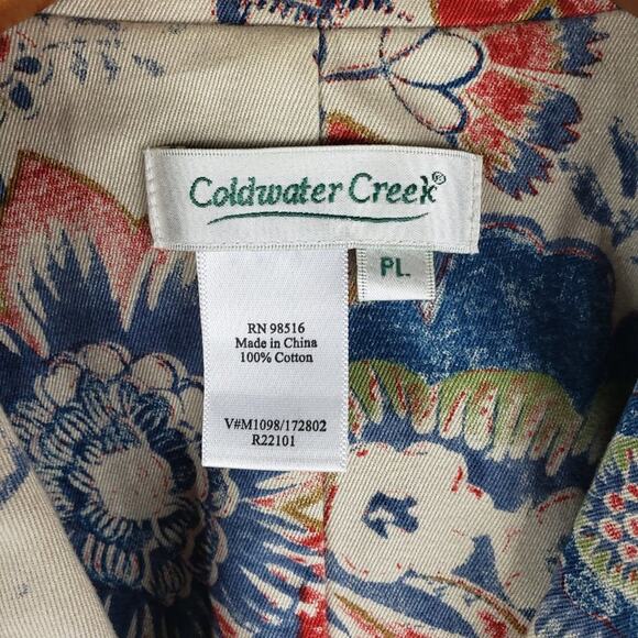 Coldwater Creek Blazer Women Petite Large Floral Cotton 3 button Jacket Cream - Picture 3 of 6